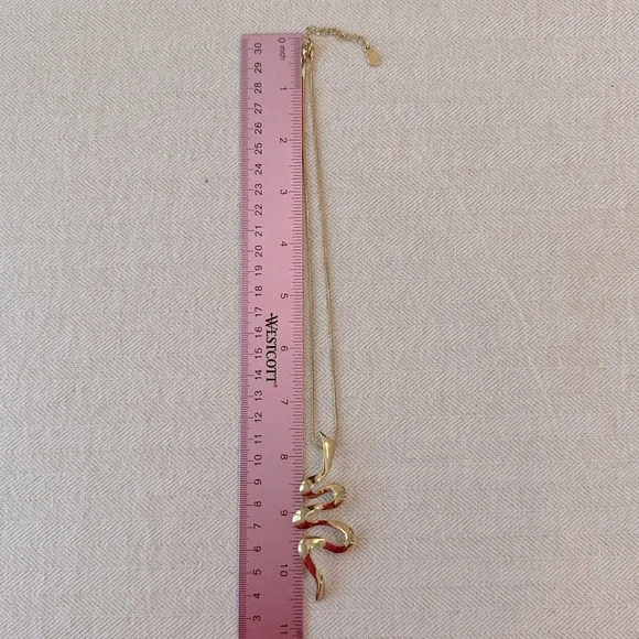 Vintage Landau Necklace Gold Ribbon Swirl Pendant on 16" Snake Chain w/Extender - Picture 10 of 12